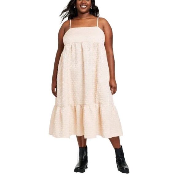 Kika Vargas X Target Midi BabyDoll Dress Textured Empire Waist Cream Sz 4X Nwt - Picture 1 of 15